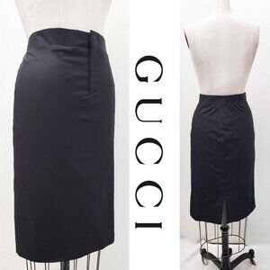 GUCCI Women's Black Stretch Silk Blend Midi Pencil Skirt M